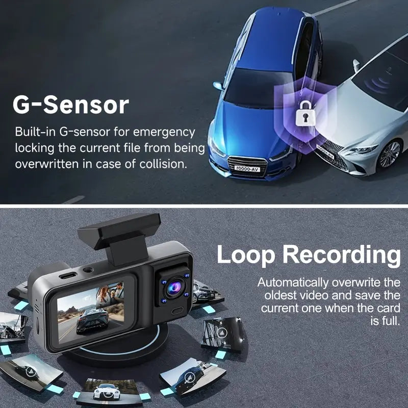 Dual Lens 1080P HD Dash Cam with Night Vision & 32GB Card