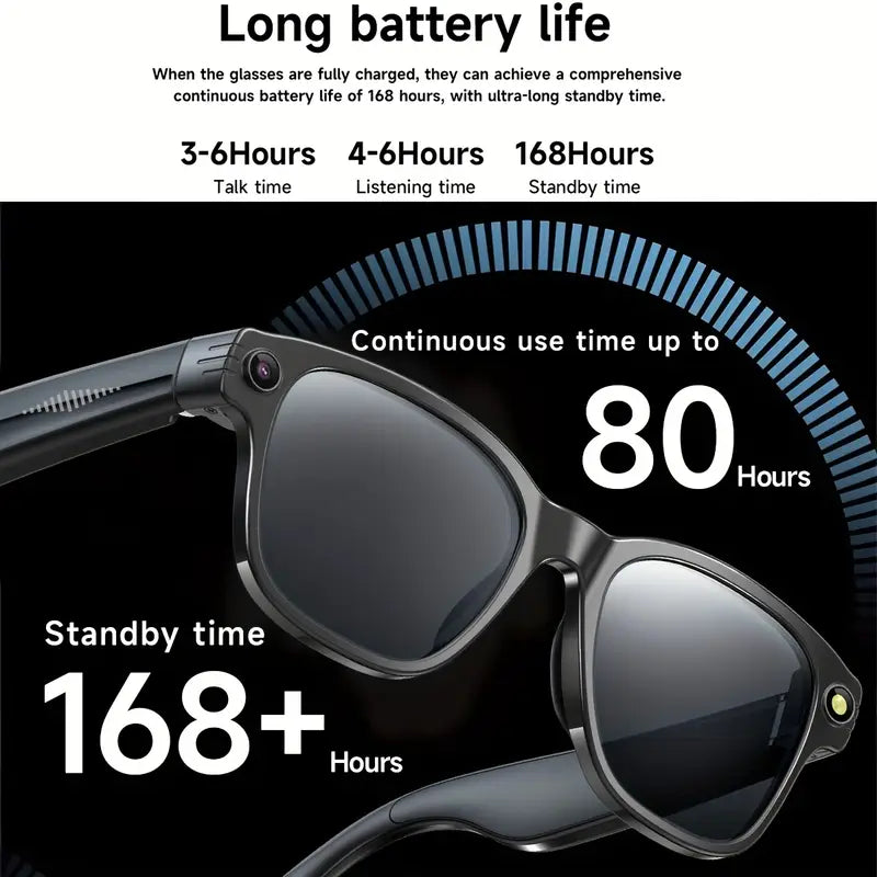 Smart Wireless Glasses – Bluetooth 5.3, HD Camera, AI Voice Assistant, Noise Reduction, Long Battery Life