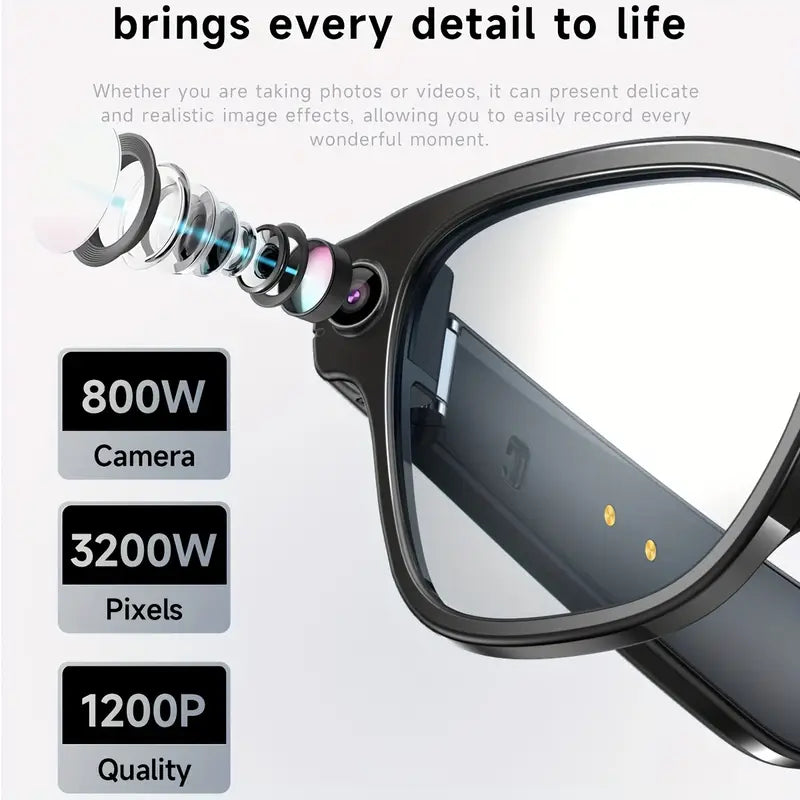 Smart Wireless Glasses – Bluetooth 5.3, HD Camera, AI Voice Assistant, Noise Reduction, Long Battery Life