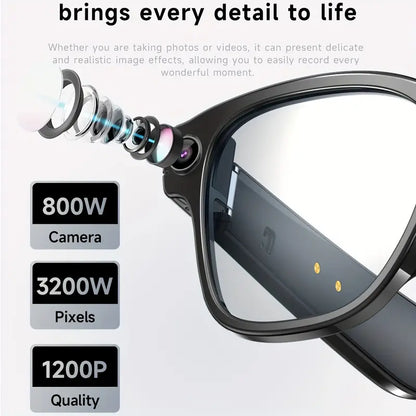 Smart Wireless Glasses – Bluetooth 5.3, HD Camera, AI Voice Assistant, Noise Reduction, Long Battery Life