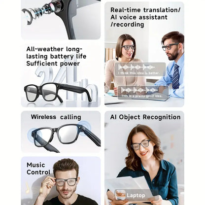 Smart Wireless Glasses – Bluetooth 5.3, HD Camera, AI Voice Assistant, Noise Reduction, Long Battery Life