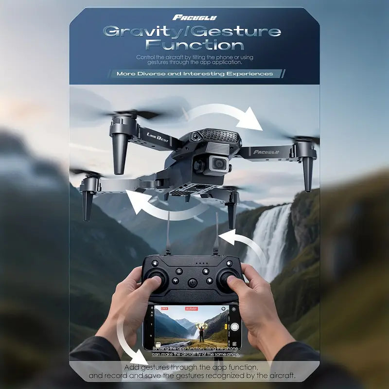 E88 Dual Camera Foldable Drone – HD Aerial Photography, LED Light, 360° Rotation, Portable Design