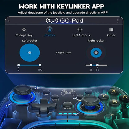 Transparent Wireless Game Controller – Cool RGB Breathing Light, Dual-Vibration, 6-Axis Gyro Gamepad for Switch/OLED/Lite/PC/iOS