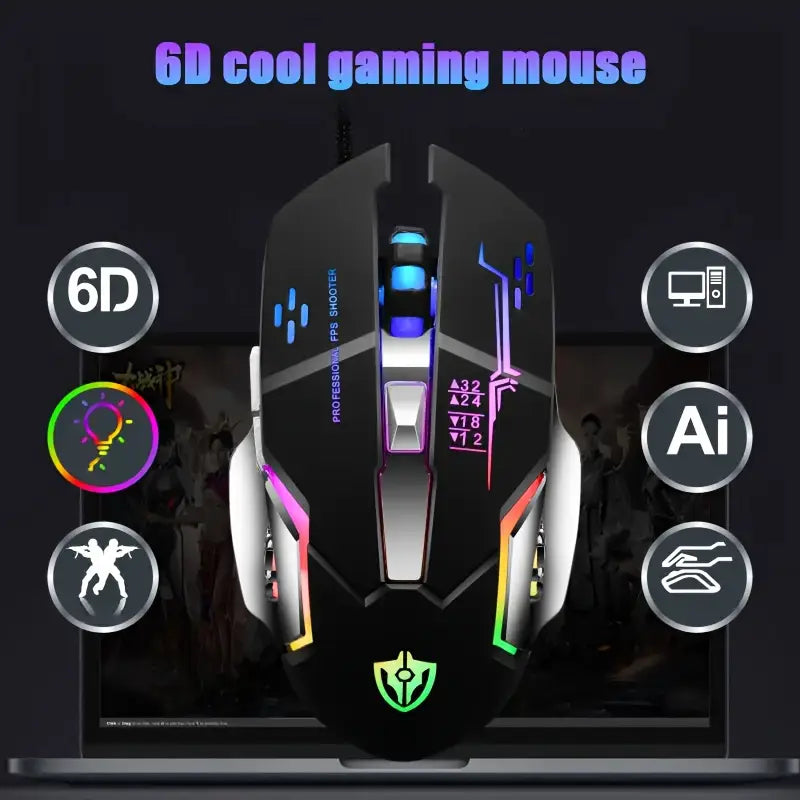 3200 DPI Backlit Gaming Mouse – 6 Programmable Buttons & USB Wired for PC/Laptop