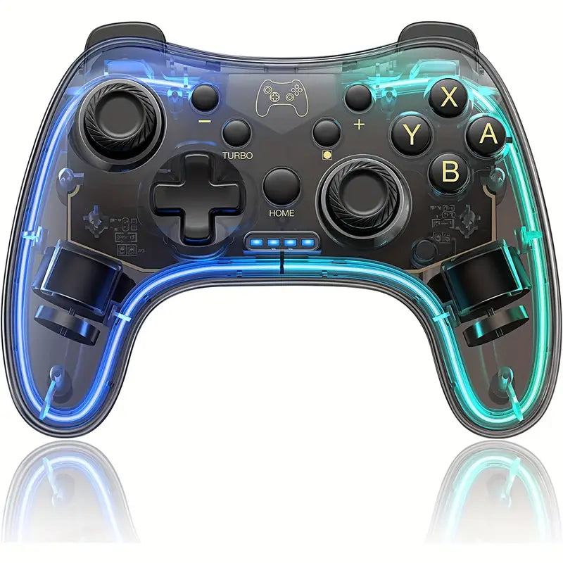 Transparent Wireless Game Controller – Cool RGB Breathing Light, Dual-Vibration, 6-Axis Gyro Gamepad for Switch/OLED/Lite/PC/iOS