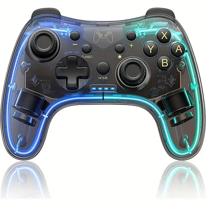Transparent Wireless Game Controller – Cool RGB Breathing Light, Dual-Vibration, 6-Axis Gyro Gamepad for Switch/OLED/Lite/PC/iOS