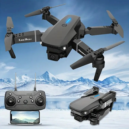 E88 Dual Camera Foldable Drone – HD Aerial Photography, LED Light, 360° Rotation, Portable Design
