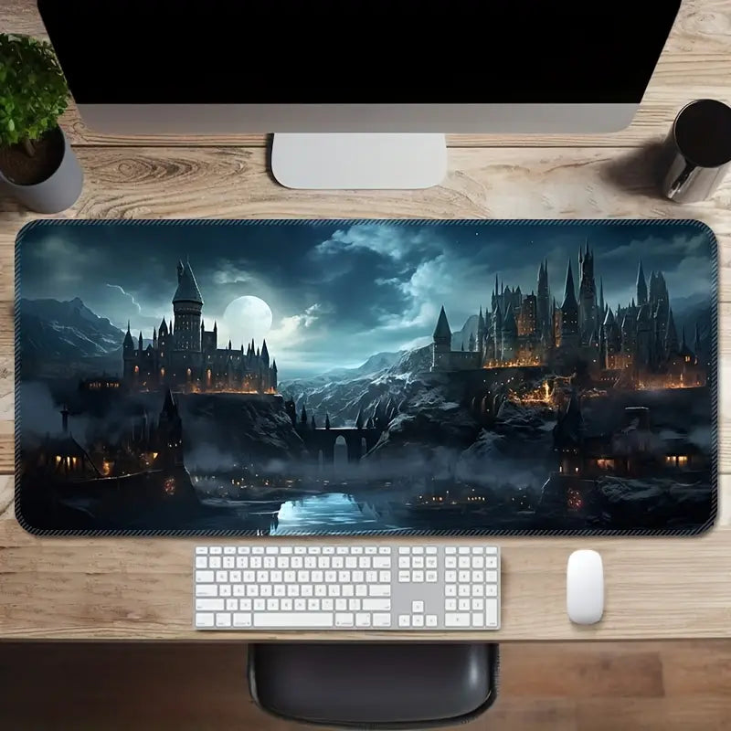 Castle Night Large Gaming Mouse Pad – Non-Slip Rubber Base, Waterproof, Smooth Surface Desk Mat
