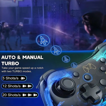 Transparent Wireless Game Controller – Cool RGB Breathing Light, Dual-Vibration, 6-Axis Gyro Gamepad for Switch/OLED/Lite/PC/iOS