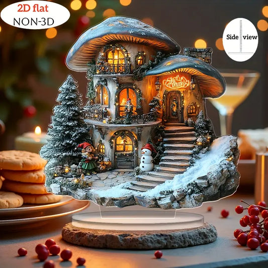 Bohemian-Style Snowy Christmas House – Self-Lit Fairy Decoration with LED Lights