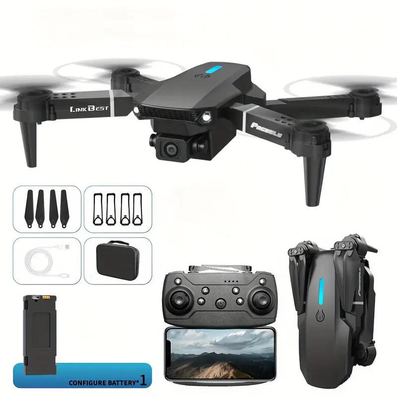 E88 Dual Camera Foldable Drone – HD Aerial Photography, LED Light, 360° Rotation, Portable Design