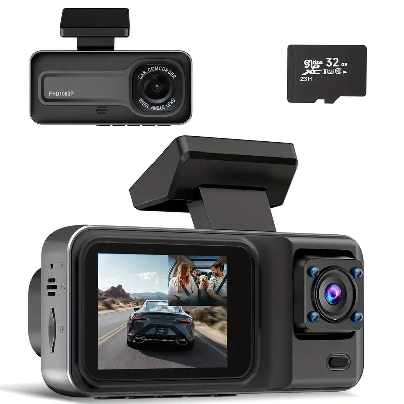 Dual Lens 1080P HD Dash Cam with Night Vision & 32GB Card