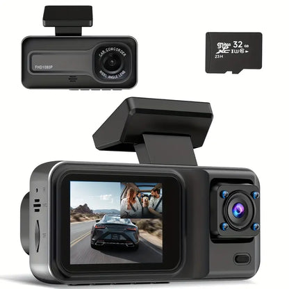Dual Lens 1080P HD Dash Cam with Night Vision & 32GB Card