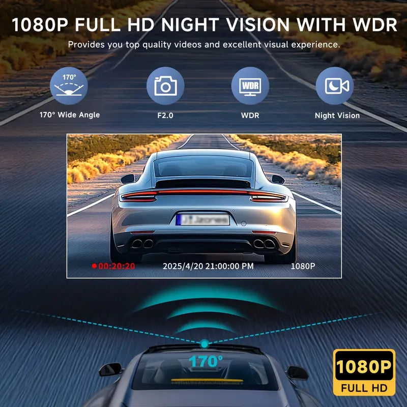 Dual Lens 1080P HD Dash Cam with Night Vision & 32GB Card